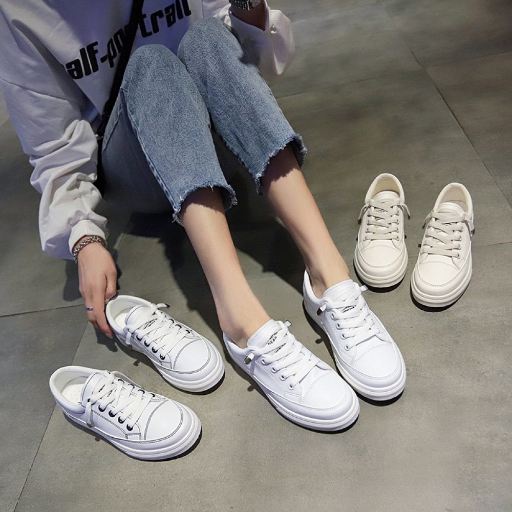 Breathable White Women's Running Elastic Flat Shoes