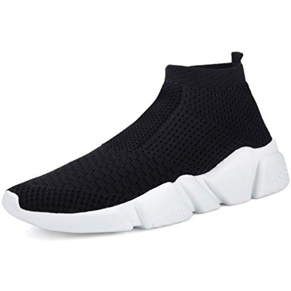 Men's Breathable Knit Slip On Sneakers Lightweight Athletic Shoes Casual Sports Shoes Black
